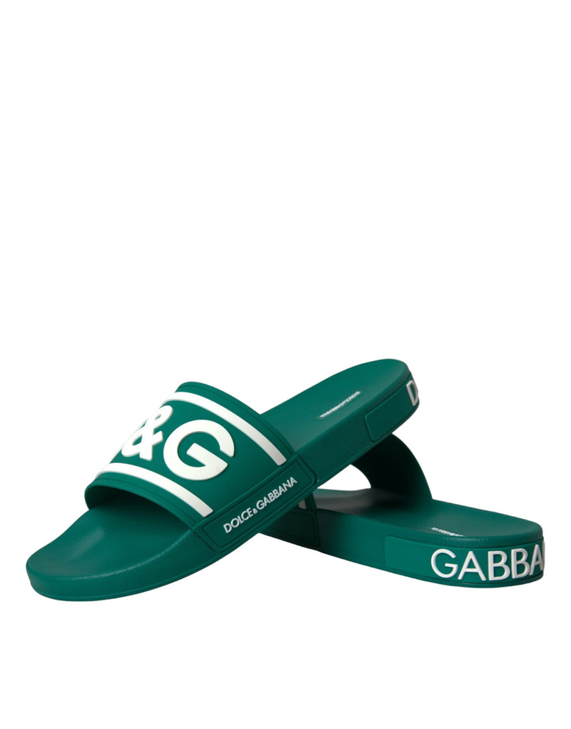 Dolce & Gabbana Green White Sandals Rubber Beachwear Shoes