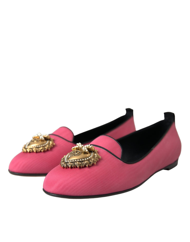 Dolce & Gabbana Pink Velvet Slip On Loafers Flats Shoes