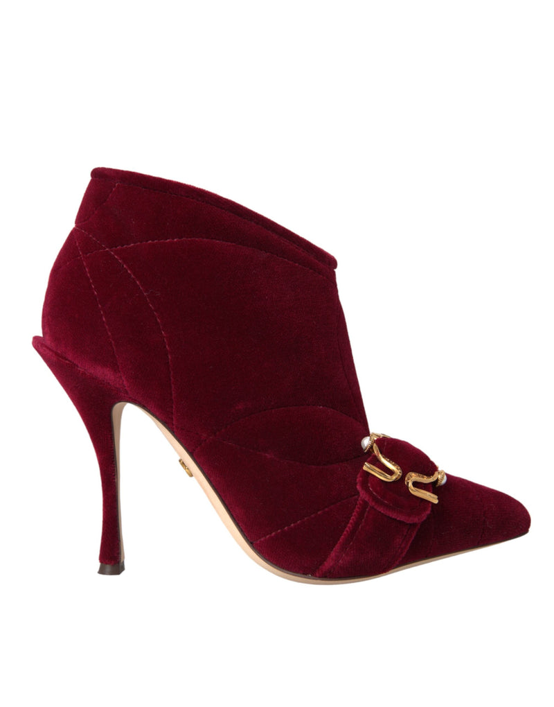 Dolce & Gabbana Dark Red Velvet Devotion Buckle Boots Shoes