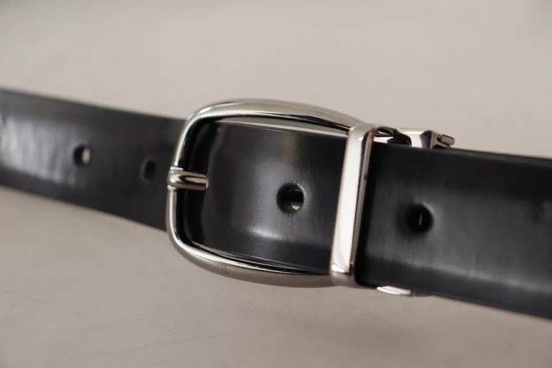 Dolce & Gabbana Black Classic Leather Chrome Metal Buckle Belt