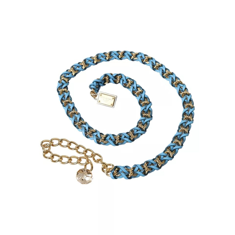 Blue Braided Gold Brass Chain Waist Belt