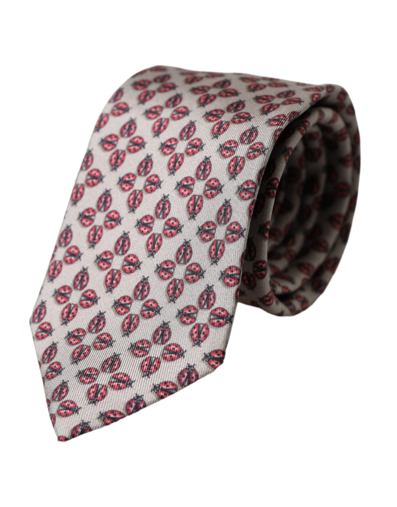 Dolce & Gabbana Beige Lady Bug Print Silk Adjustable Men Tie