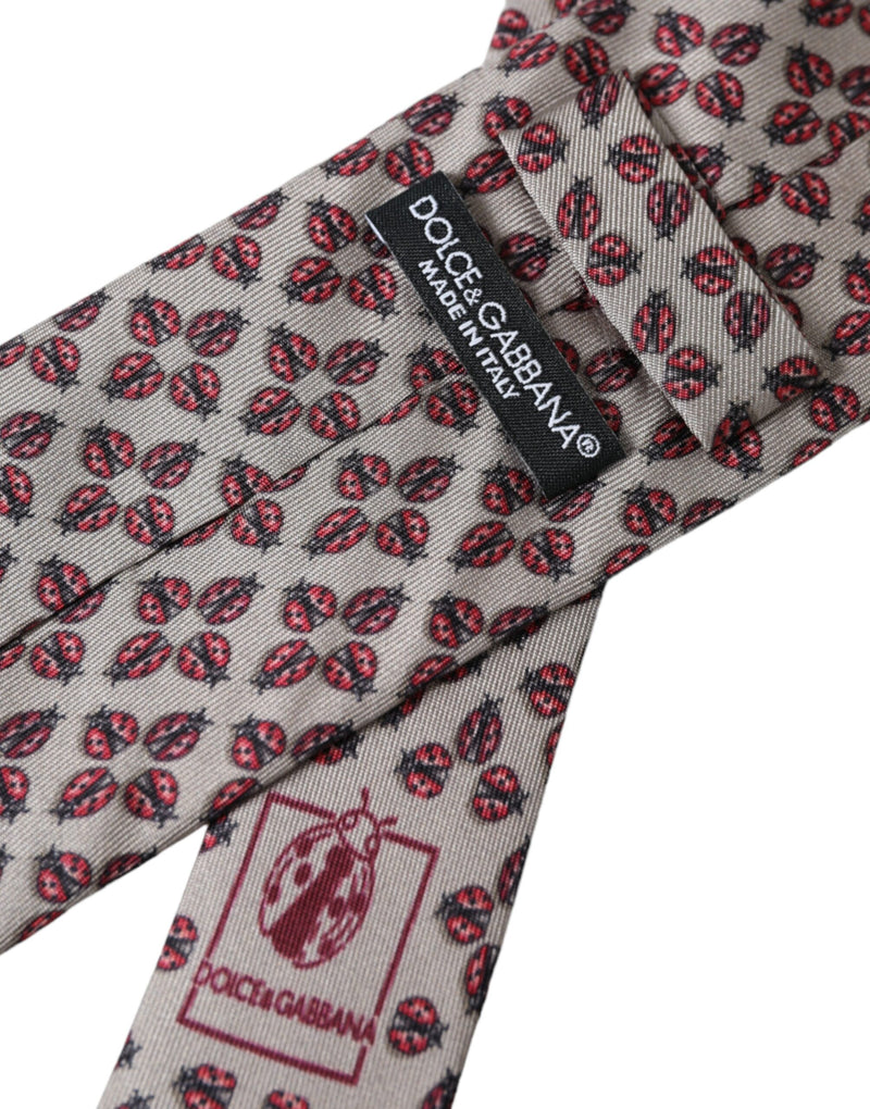 Dolce & Gabbana Beige Lady Bug Print Silk Adjustable Men Tie