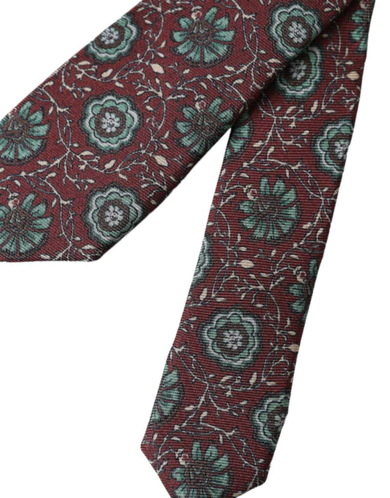 Dolce & Gabbana Maroon Floral 100% Silk Adjustable Men Tie