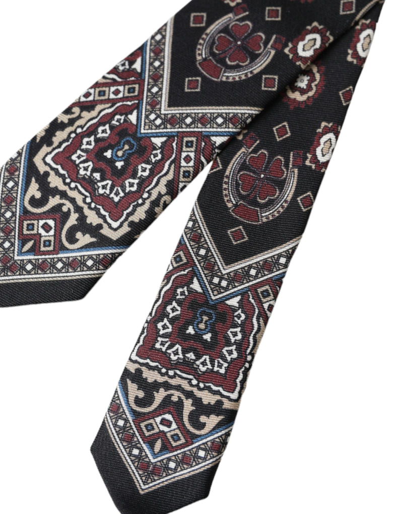 Dolce & Gabbana Black Printed 100% Silk Adjustable Men Tie