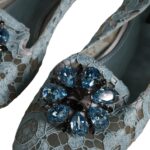 Dolce & Gabbana Blue Lace Crystal Ballet Flats Loafers Shoes