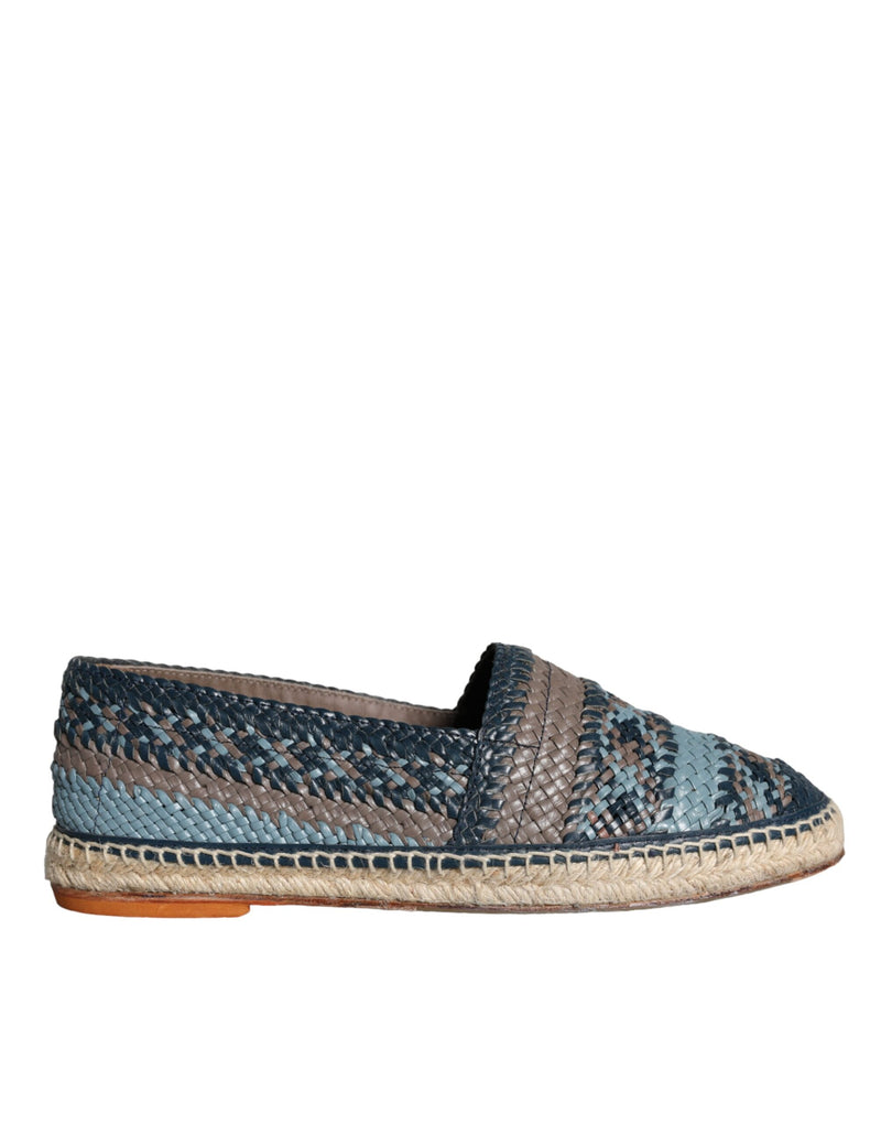 Dolce & Gabbana Blue Gray Woven Leather Buffalo Espadrille Shoes