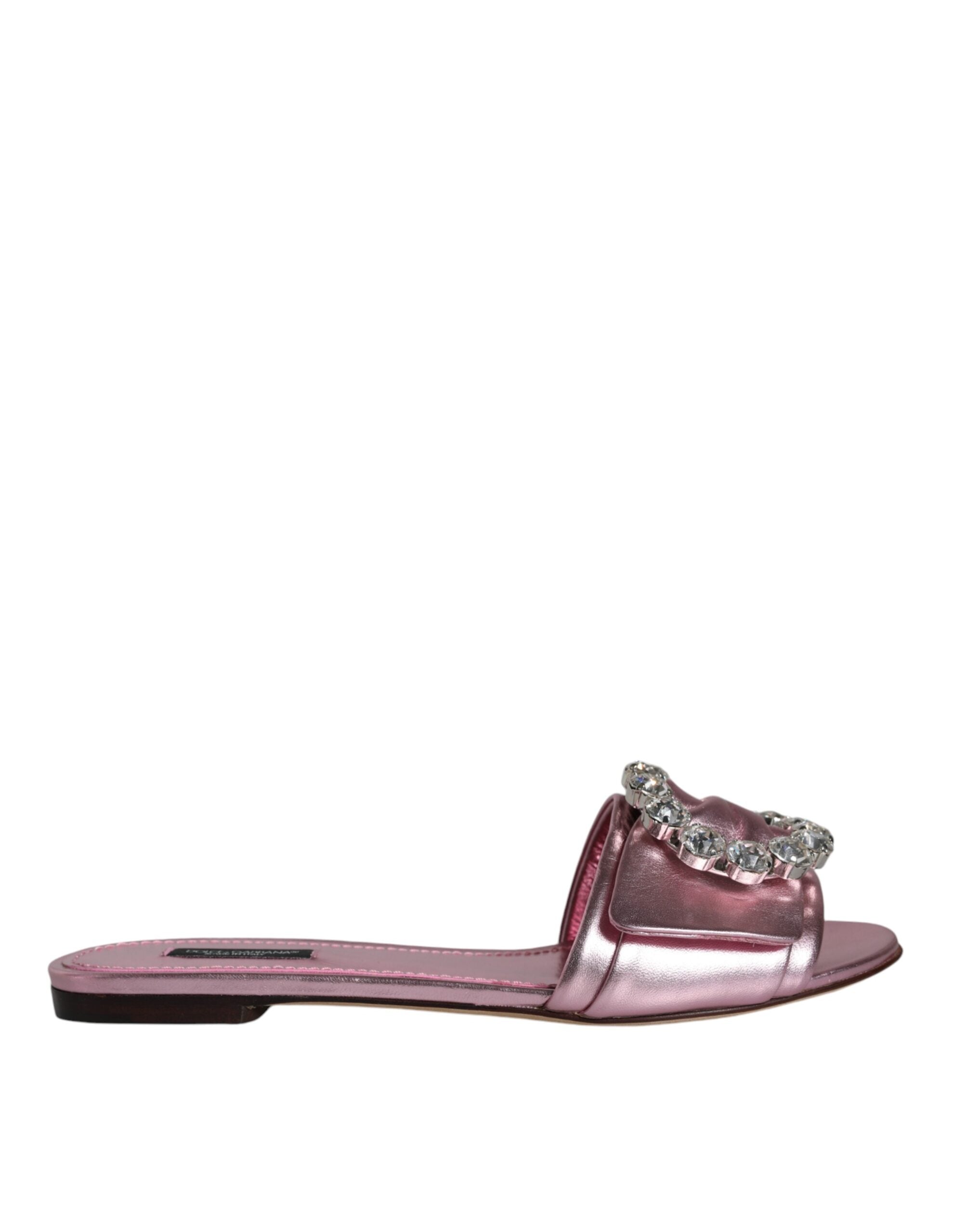 Metallic Pink Crystal Leather Flats Sandals Shoes