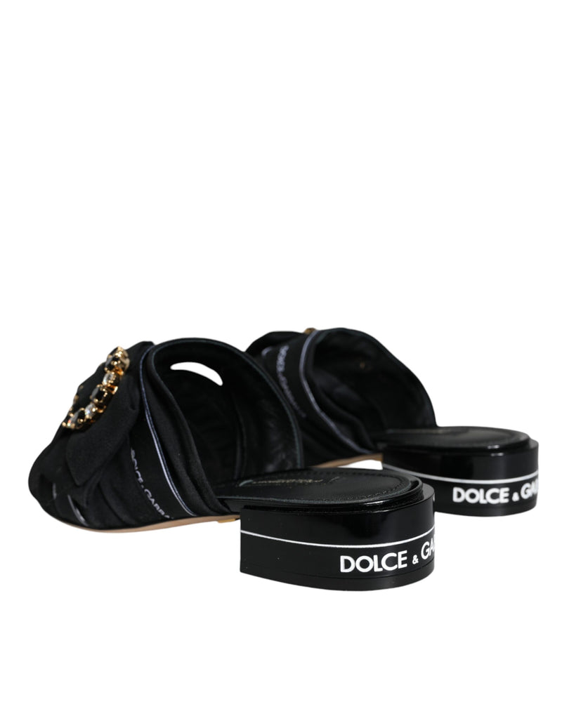 Dolce & Gabbana Black White Crystal Slides Sandals Shoes