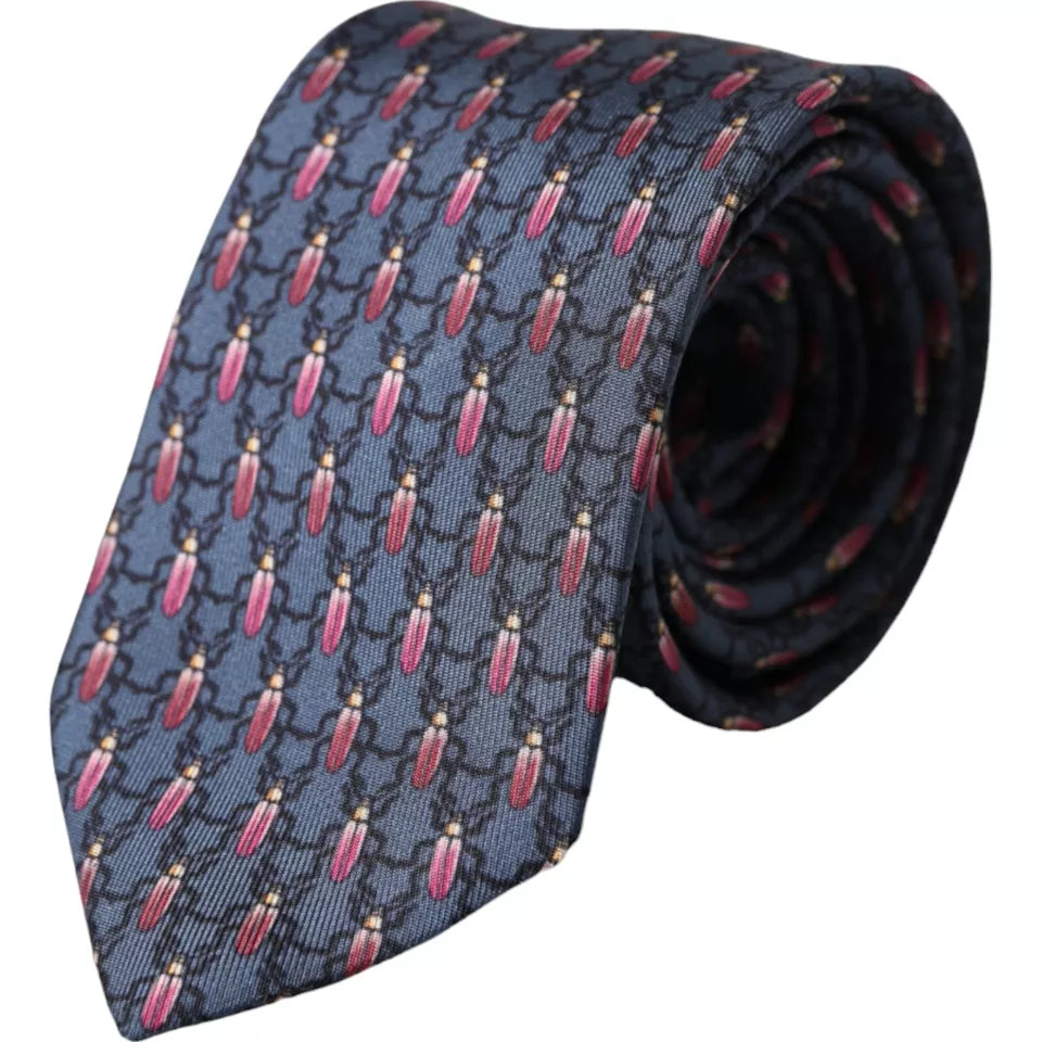 Blue Bug Print Silk Adjustable Men Tie