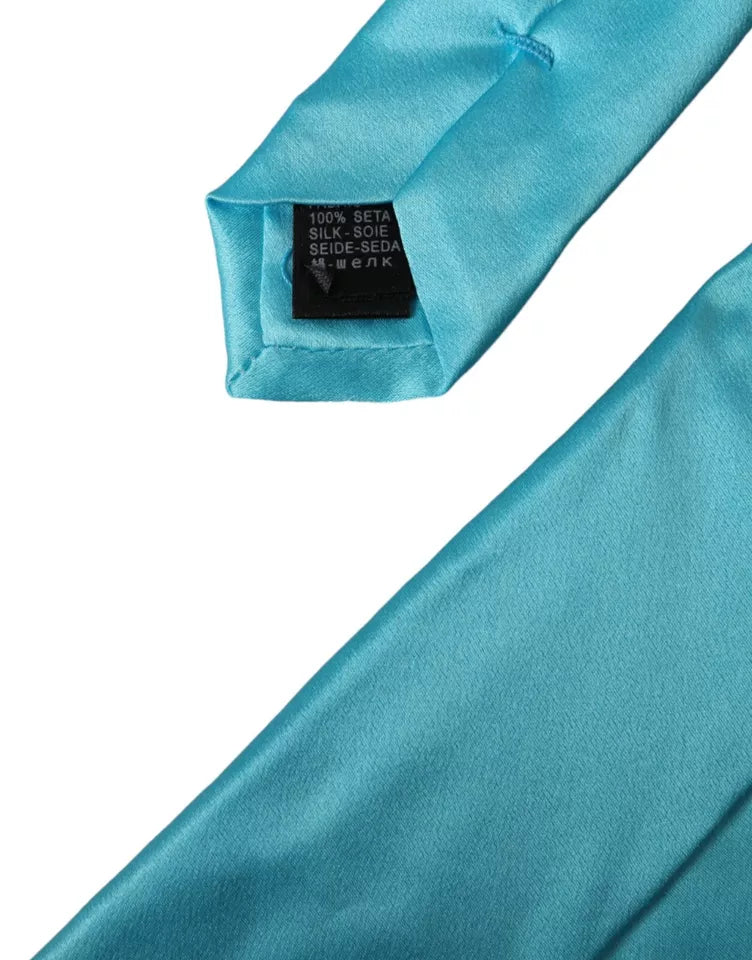 Dolce & Gabbana Light Blue Satin Silk Wide Adjustable Men Tie