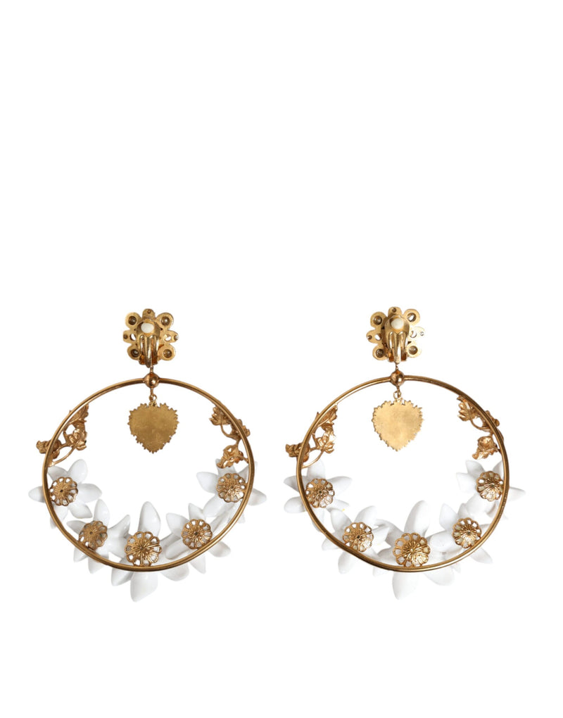 Dolce & Gabbana Gold Tone Brass Crystals Lily Resin Devotion Earrings