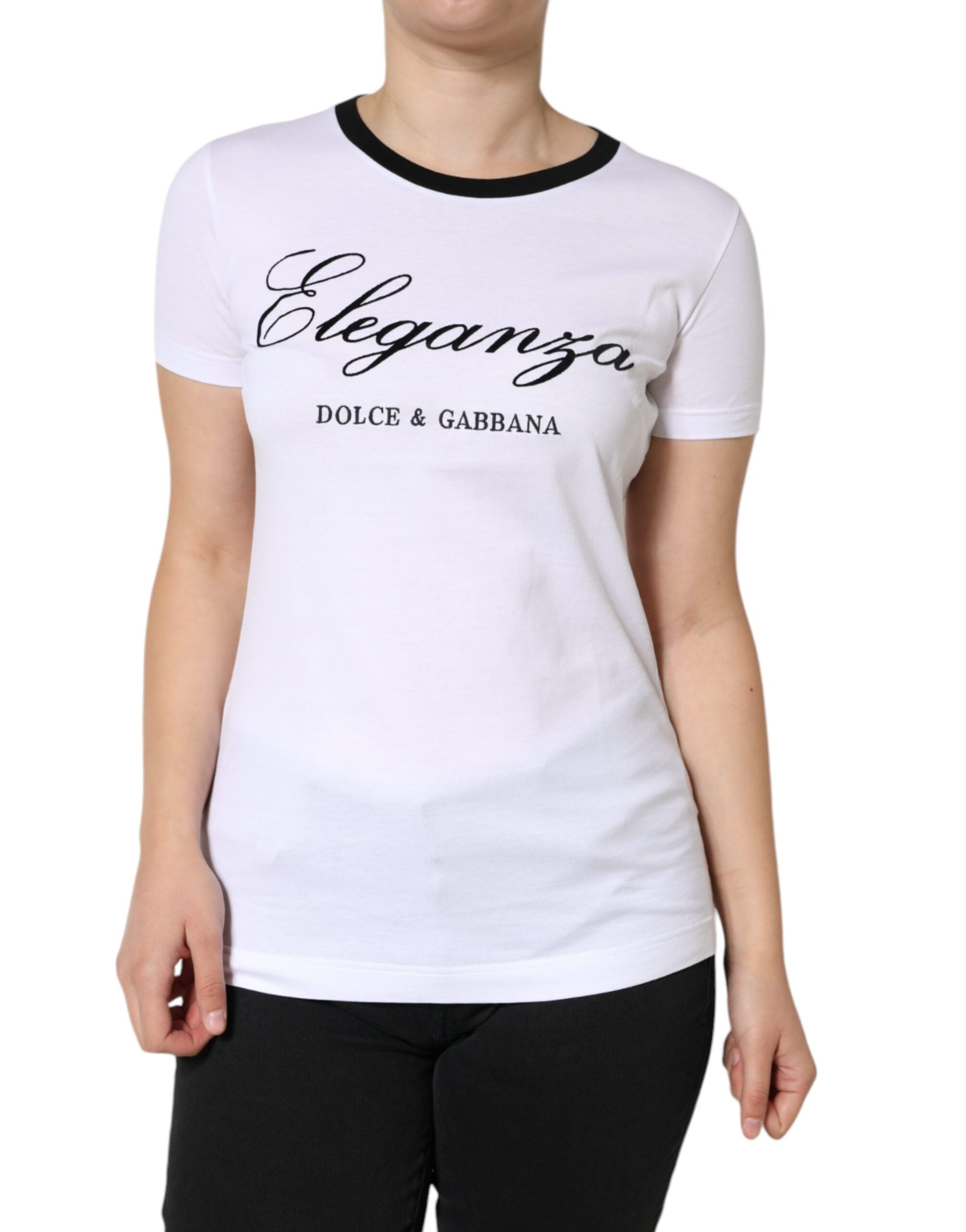 White Eleganza Print Cotton Short Sleeves T-shirt