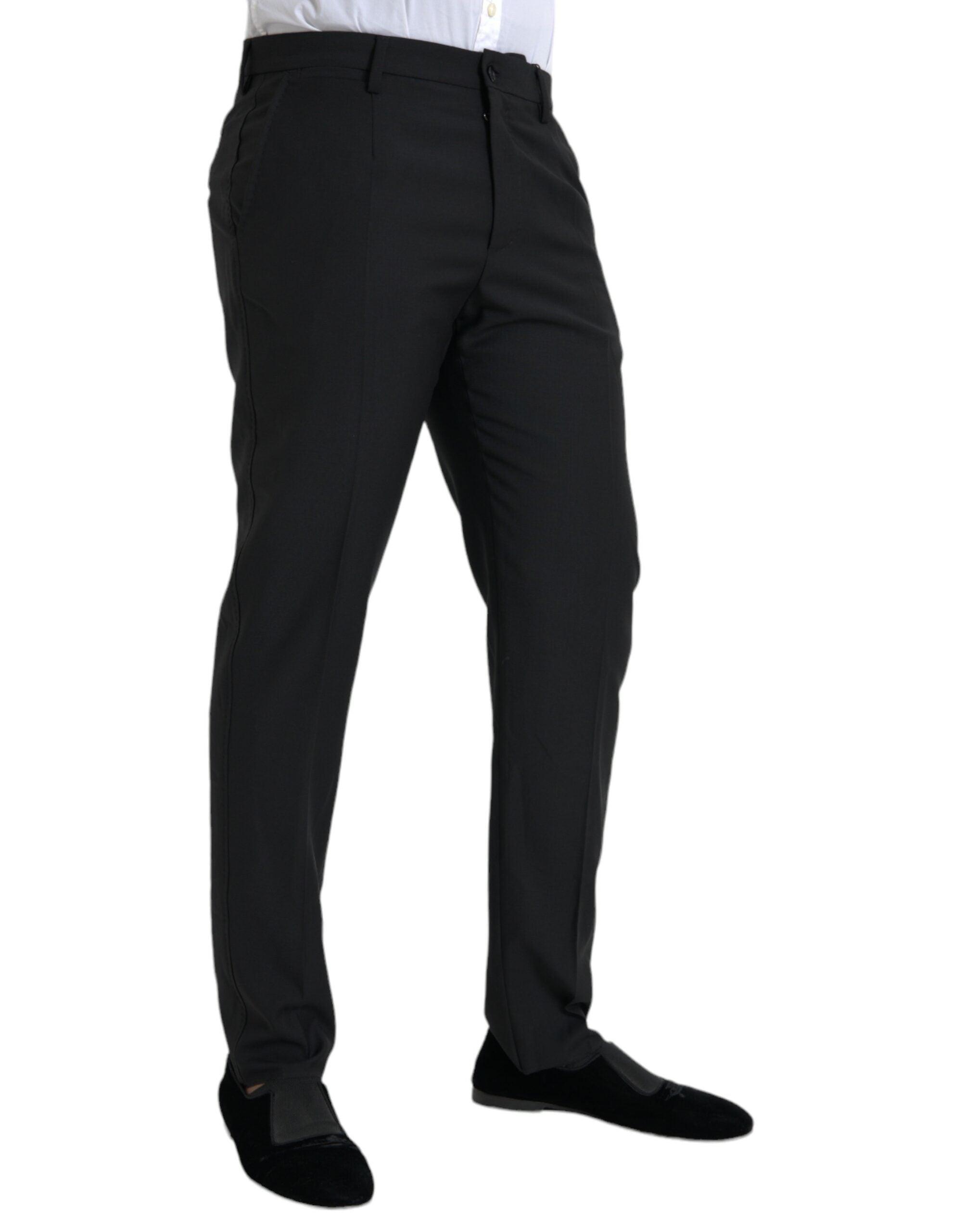 Black Wool Men Skinny Dress Pants - Divitiae Glamour