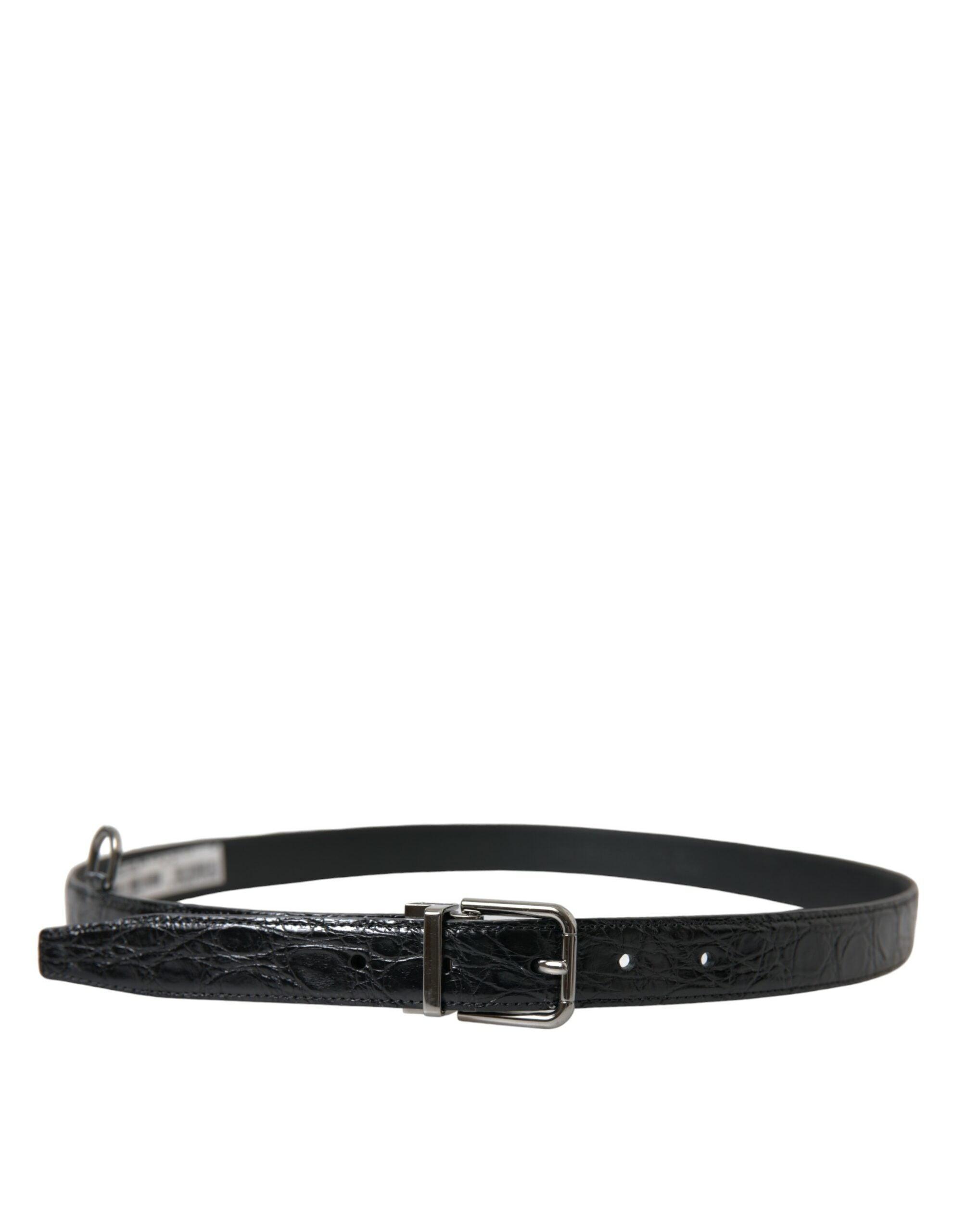 Elegant Black Leather Belt with Metal Buckle - Divitiae Glamour
