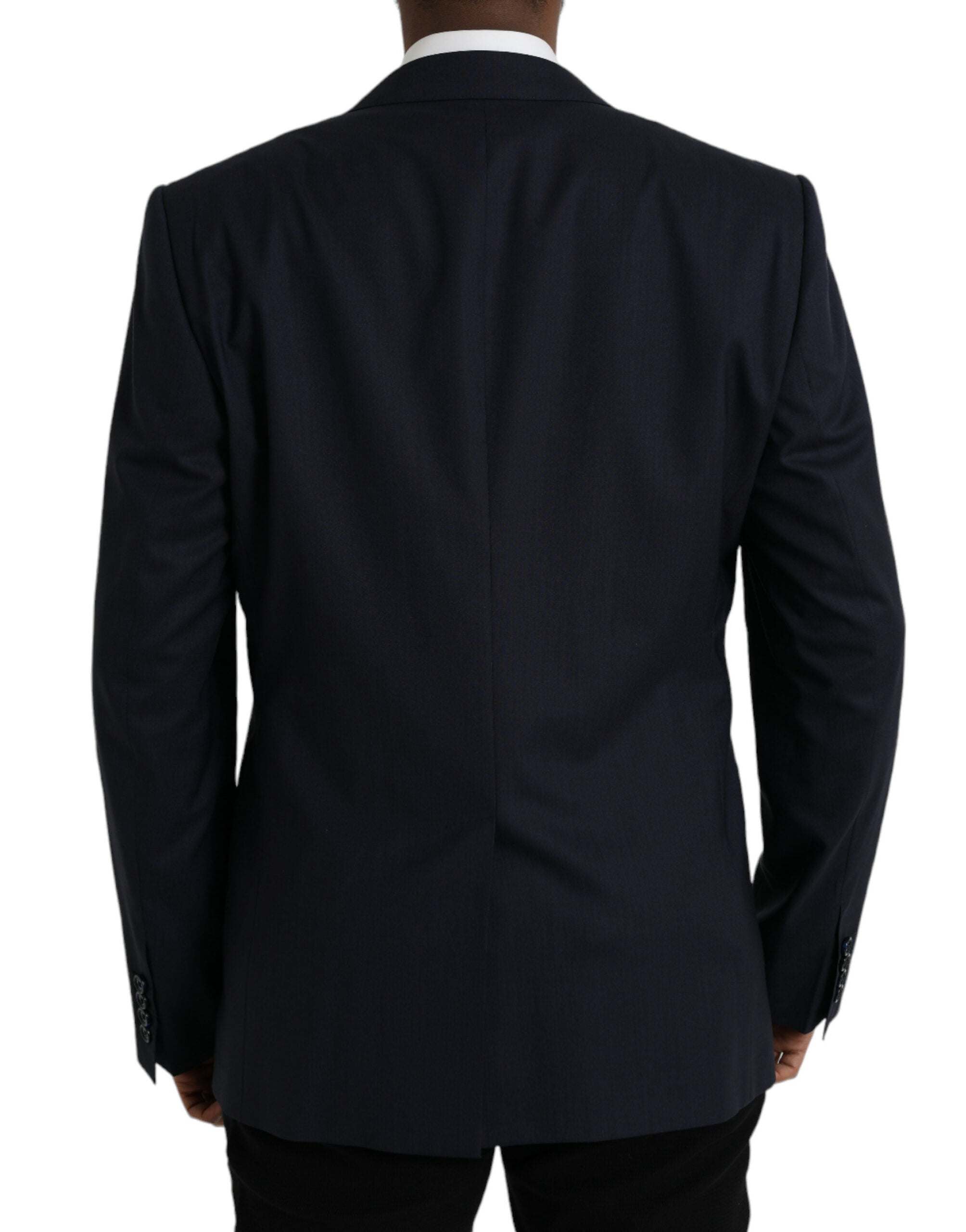 Dark Blue Wool Single Breasted Coat Blazer - Divitiae Glamour