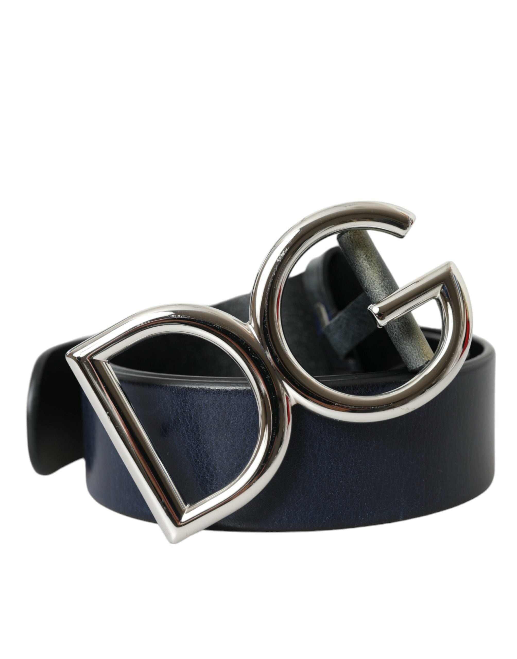 Blue Leather Silver Metal Logo Buckle Belt Men - Divitiae Glamour