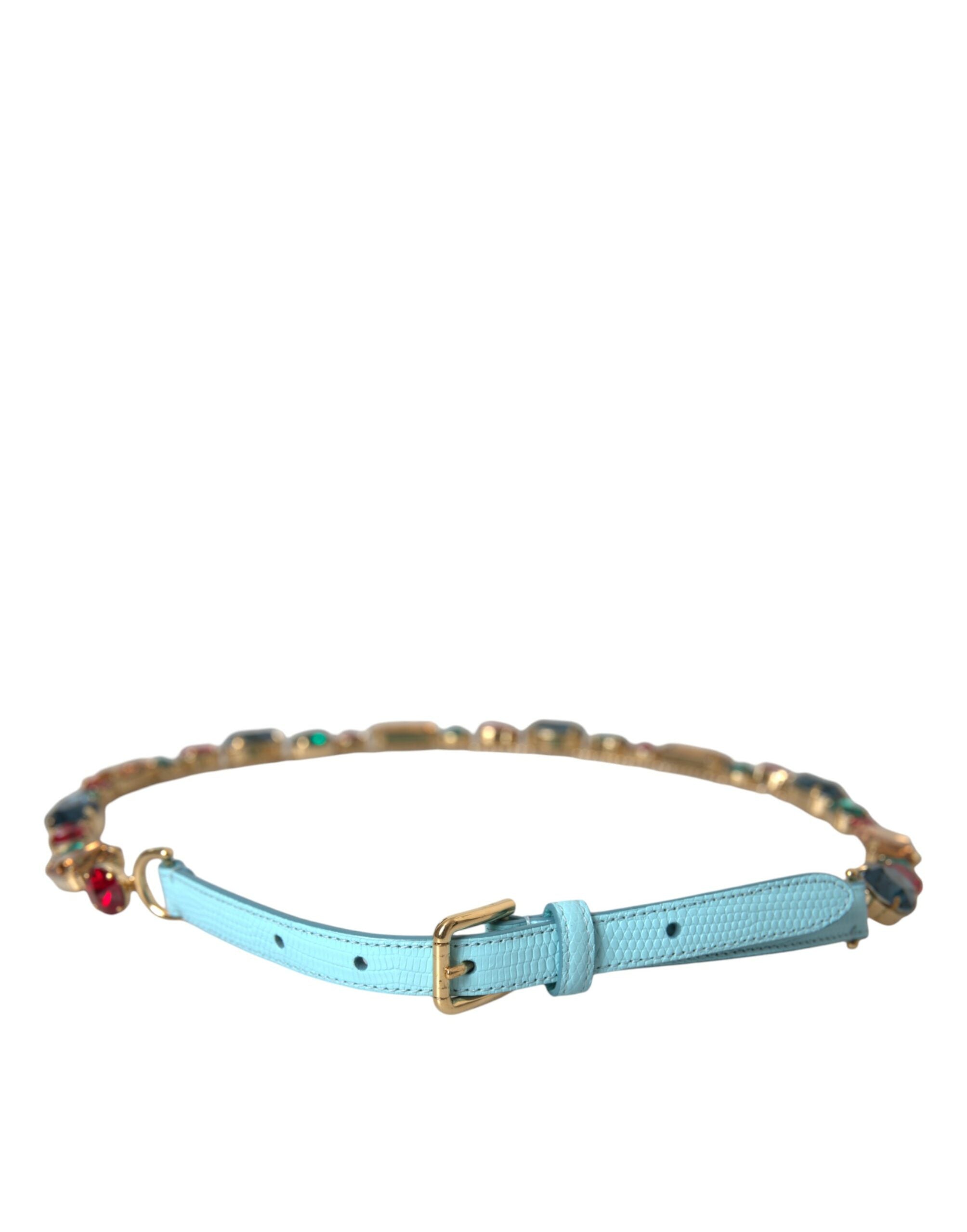 Light Blue Leather Crystal Chain Waist Belt - Divitiae Glamour