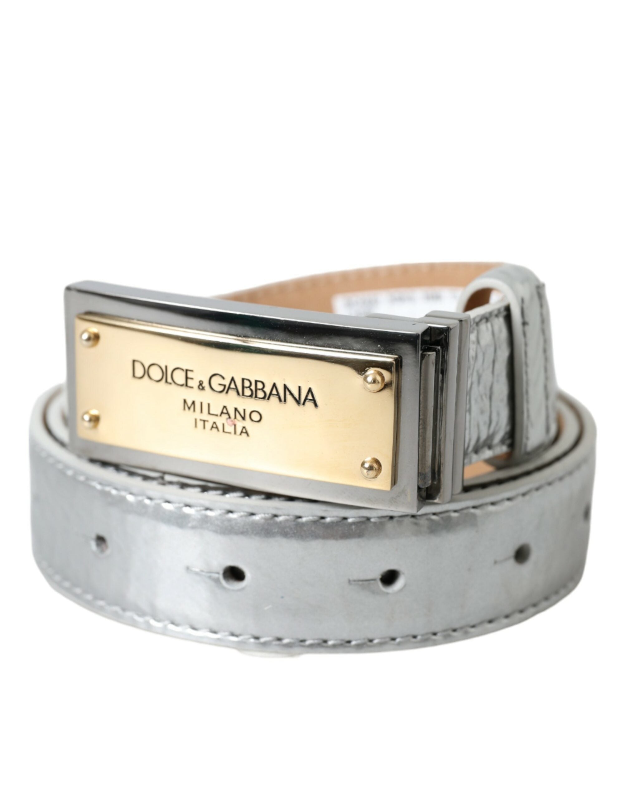 Silver Leather Metal Logo Buckle Belt Men - Divitiae Glamour