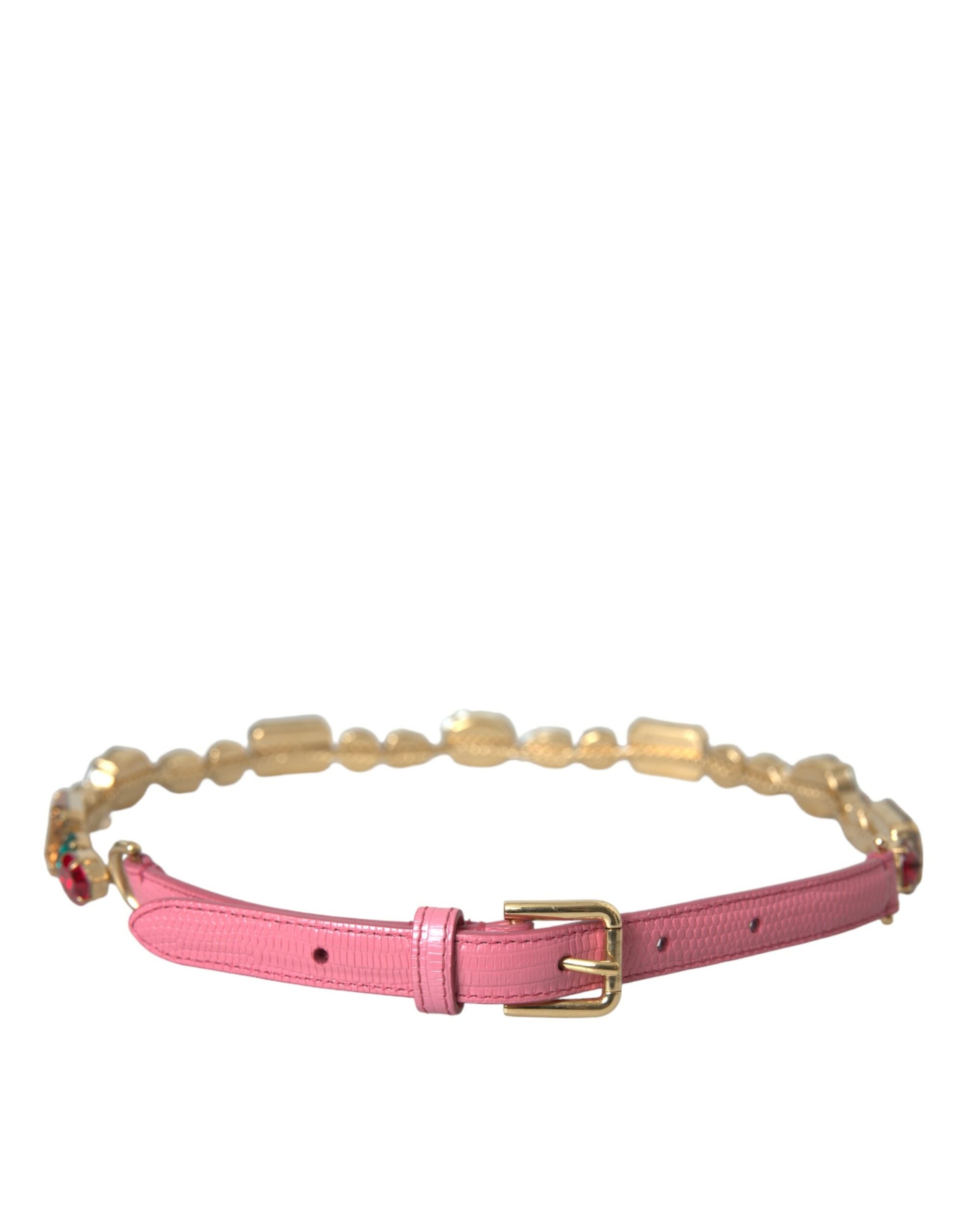 Pink Leather Crystal Chain Embellished Belt - Divitiae Glamour