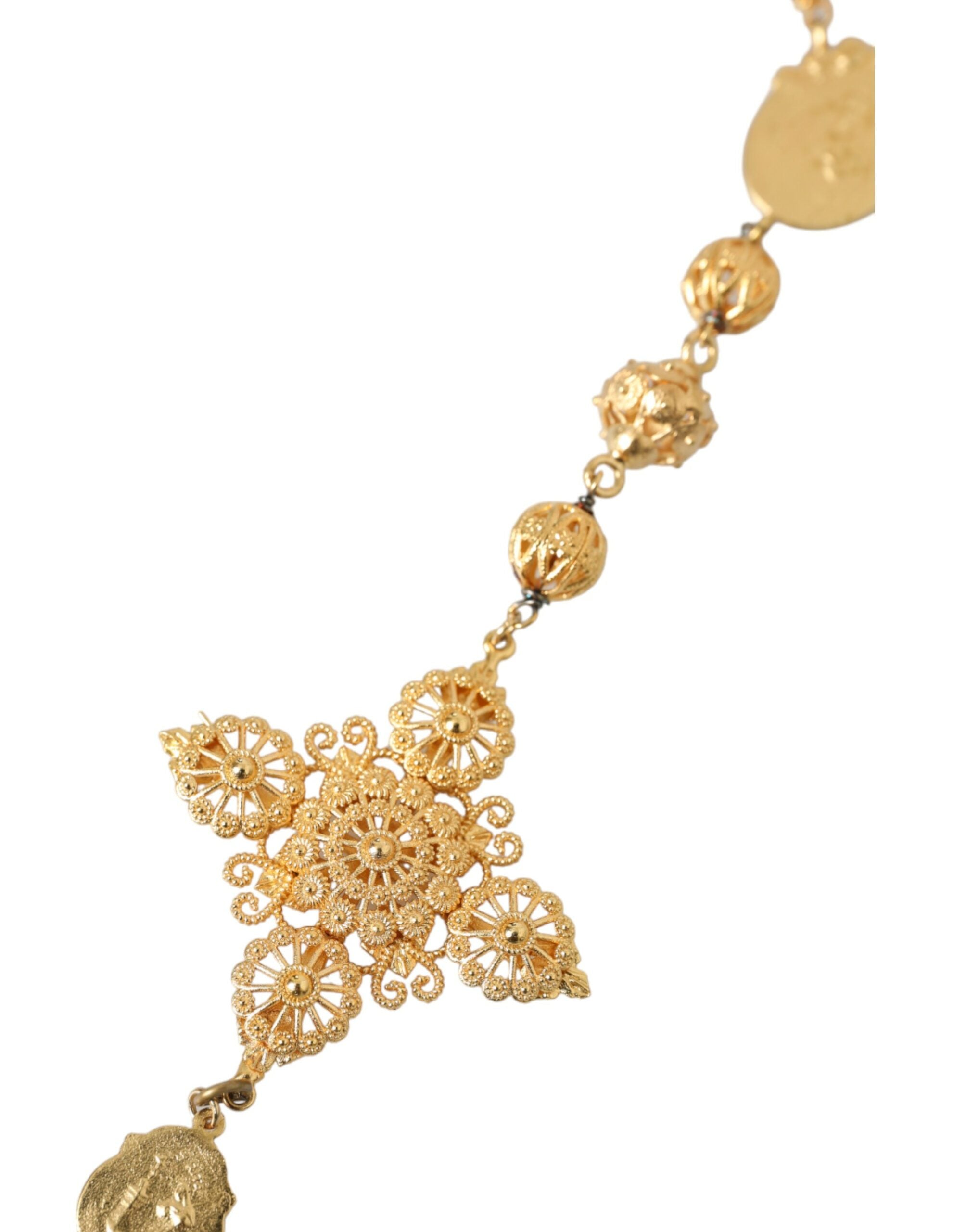 Gold Tone Chain Brass Beaded Statement Sicily Necklace - Divitiae Glamour
