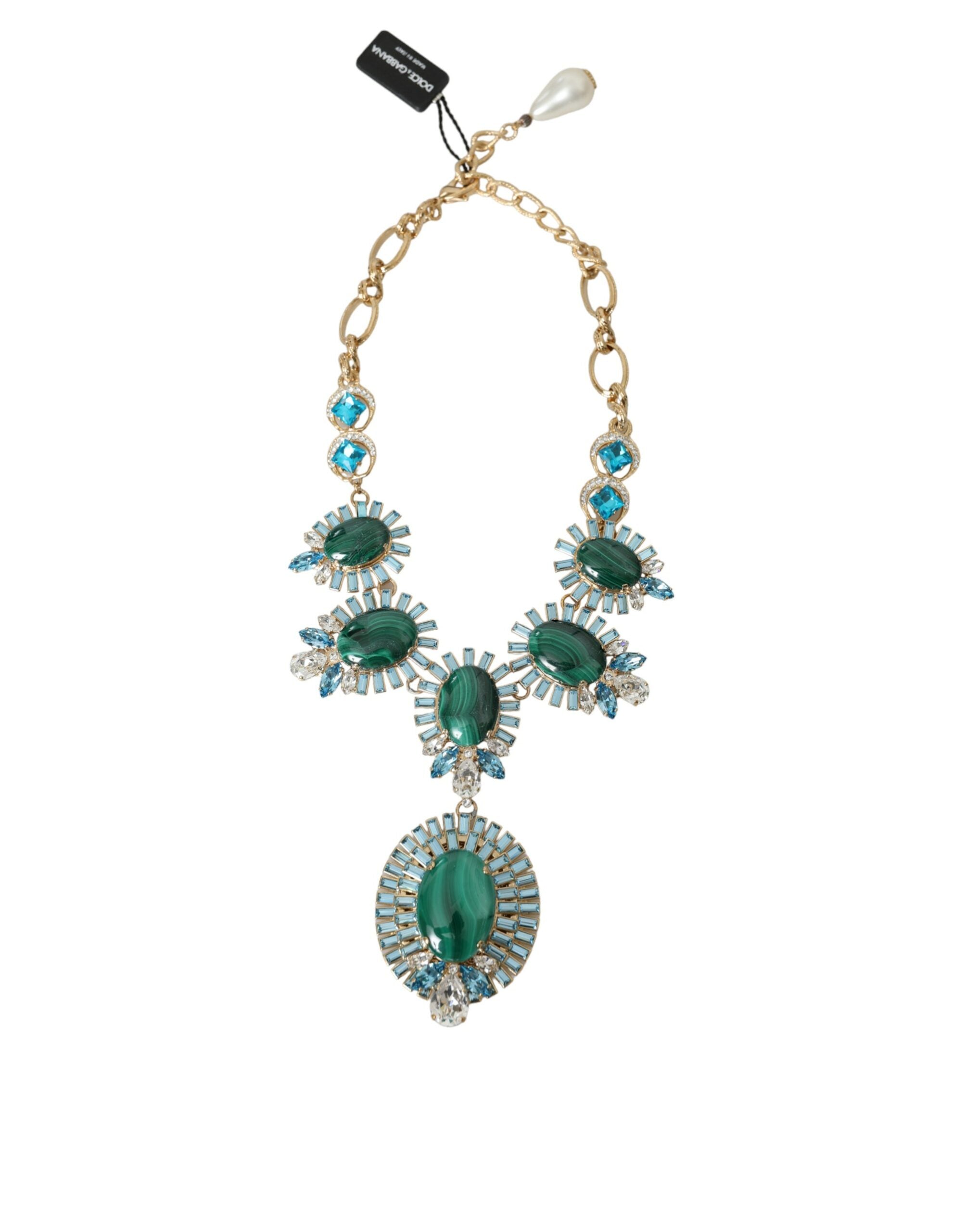 Gold ToneBrass PIETRE OVALI Crystal Embellished Necklace - Divitiae Glamour