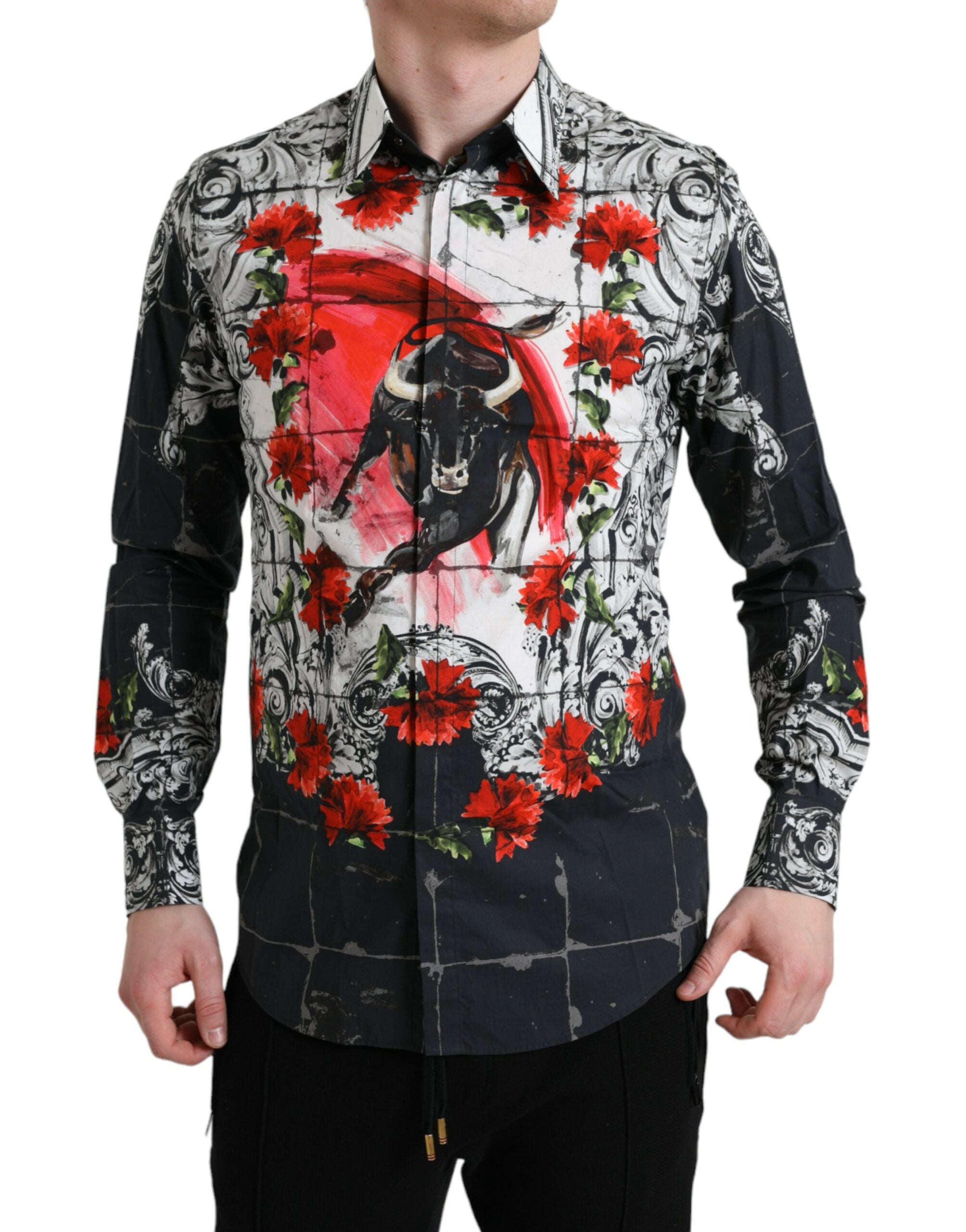 Slim Fit Floral Bull Cotton Dress Shirt - Divitiae Glamour