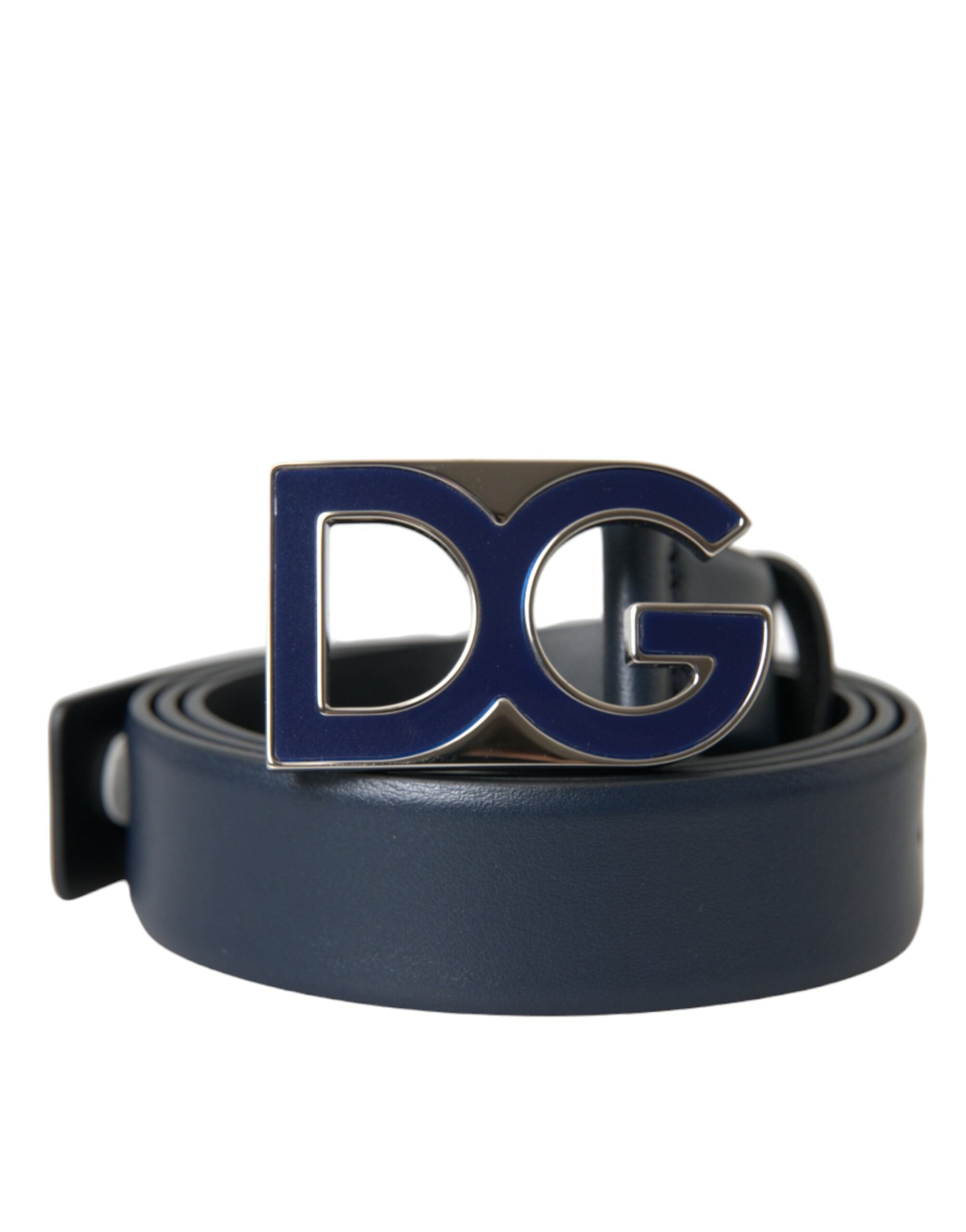Blue Leather Metal Logo Buckle Belt Men - Divitiae Glamour