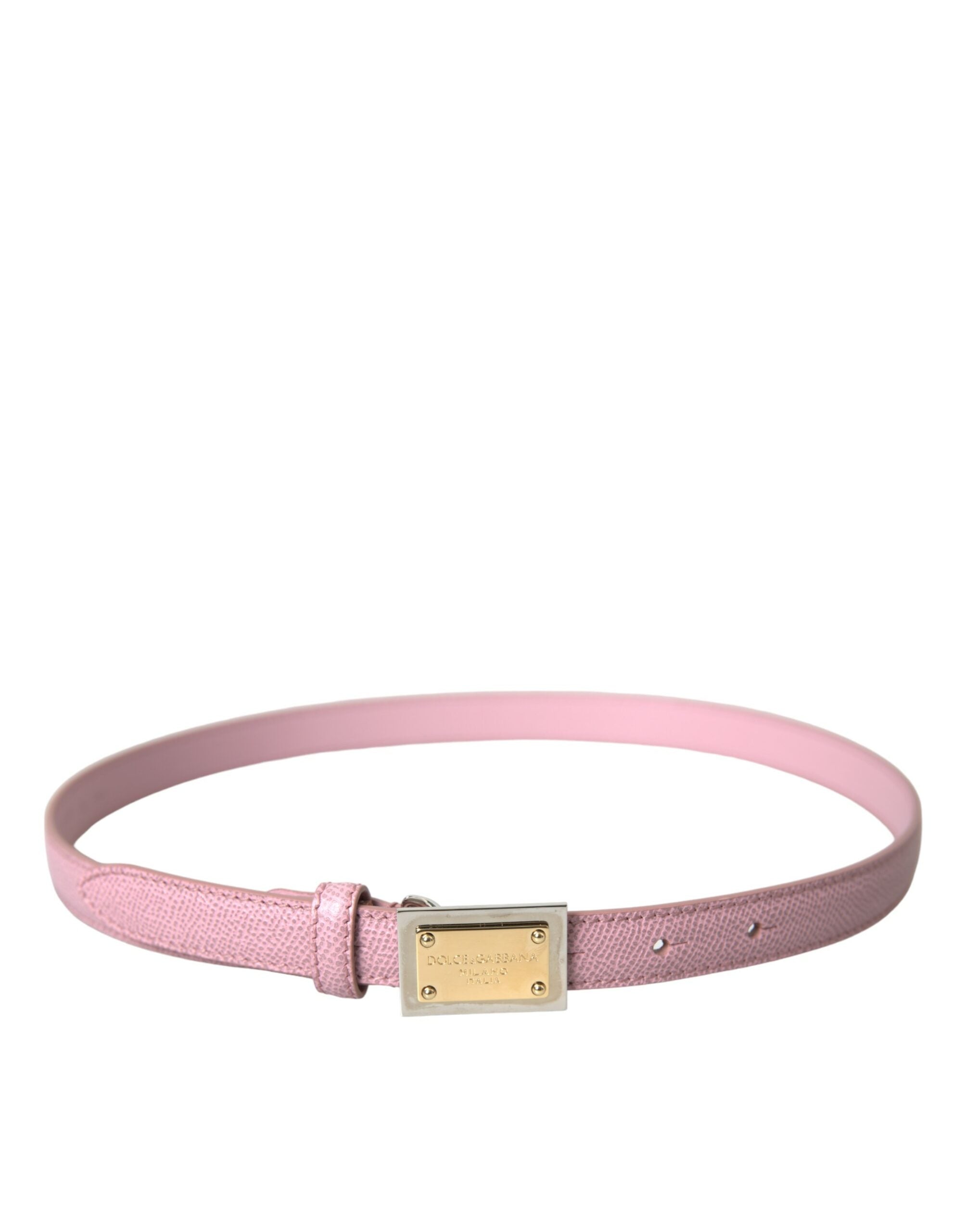 Pink Leather Gold Square Metal Buckle Belt - Divitiae Glamour