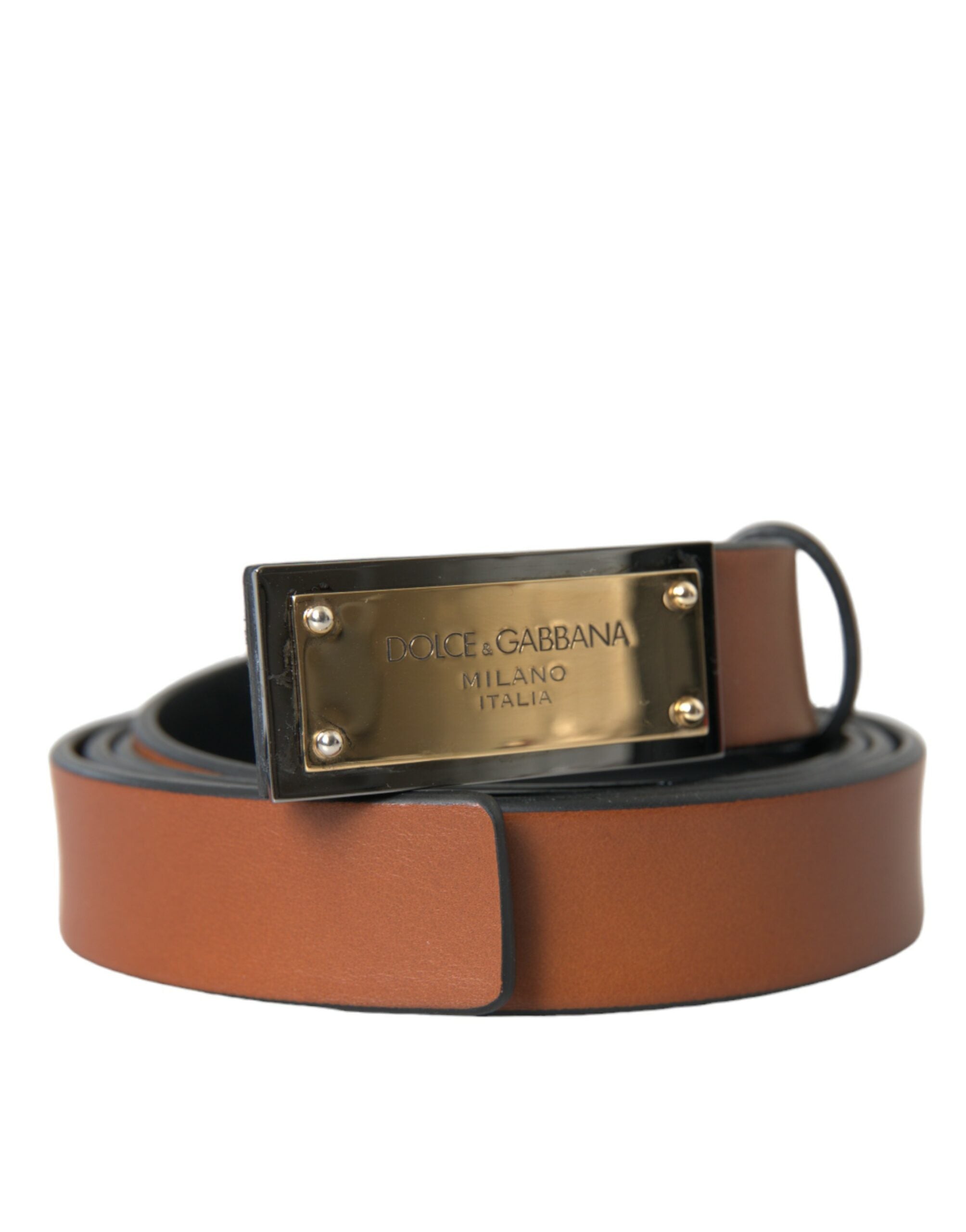 Brown Calf Leather Metal Logo Buckle Belt Men - Divitiae Glamour