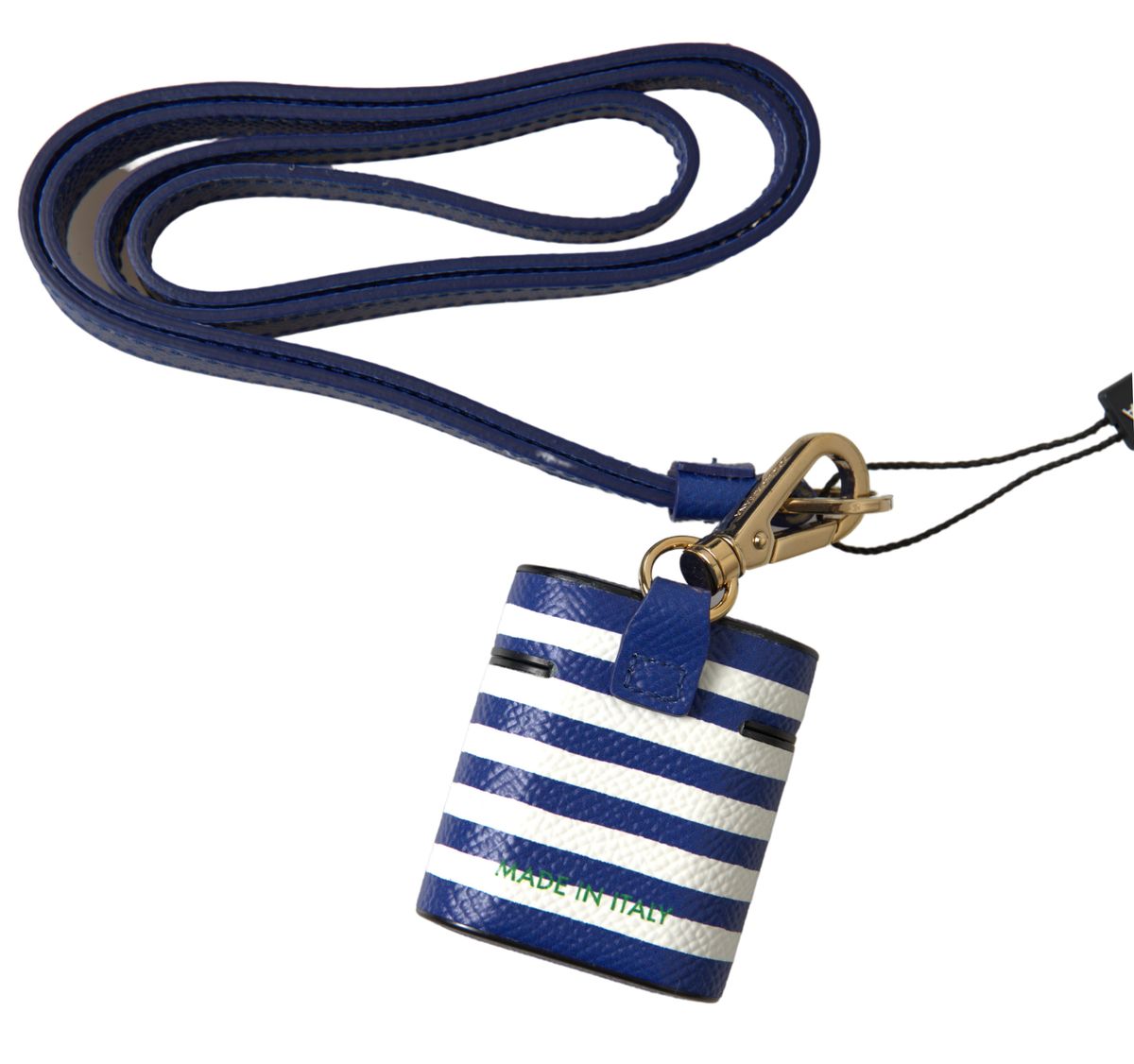 Chic Blue Striped Leather Airpods Case