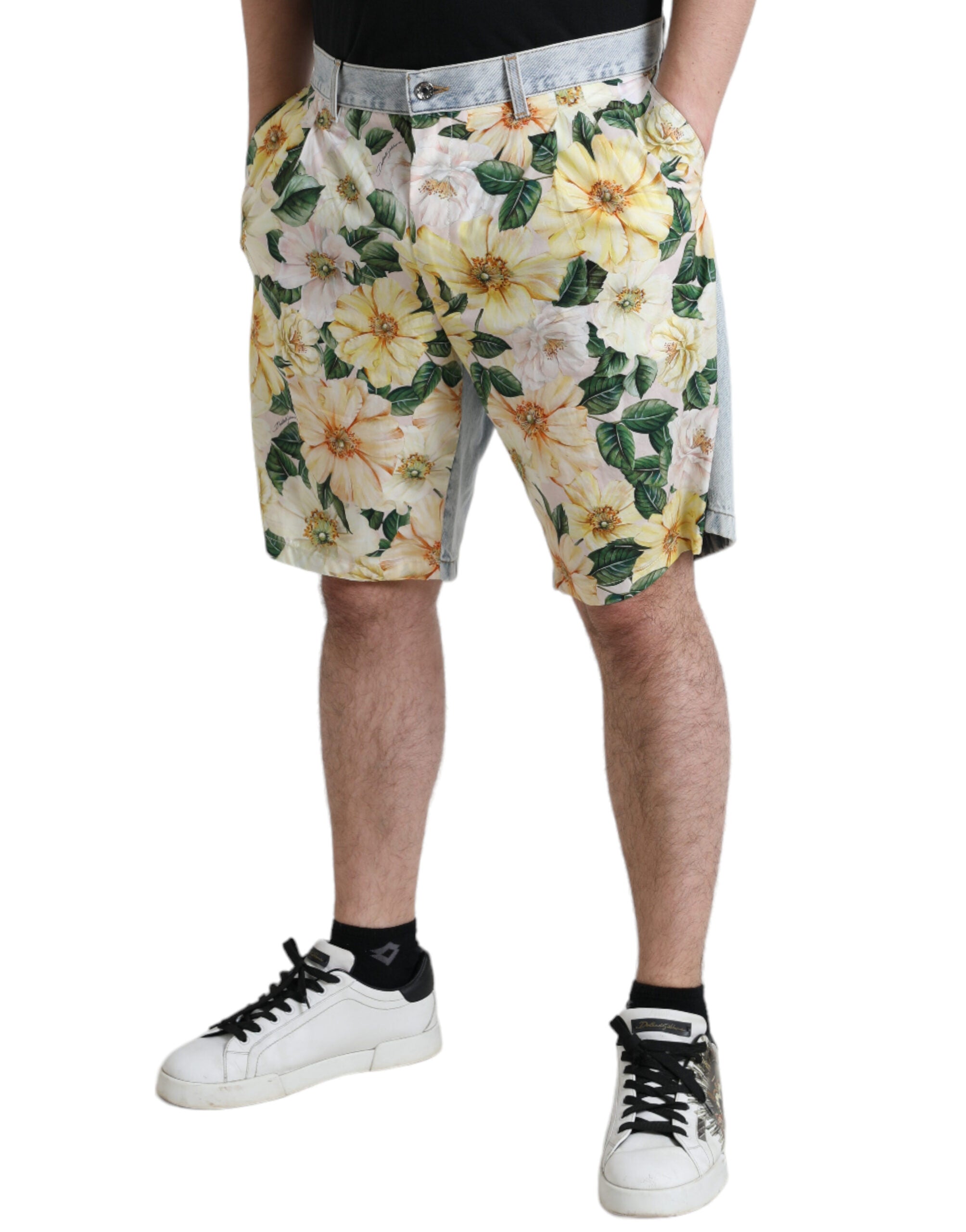 Multicolor Floral Cotton Bermuda Shorts - Divitiae Glamour