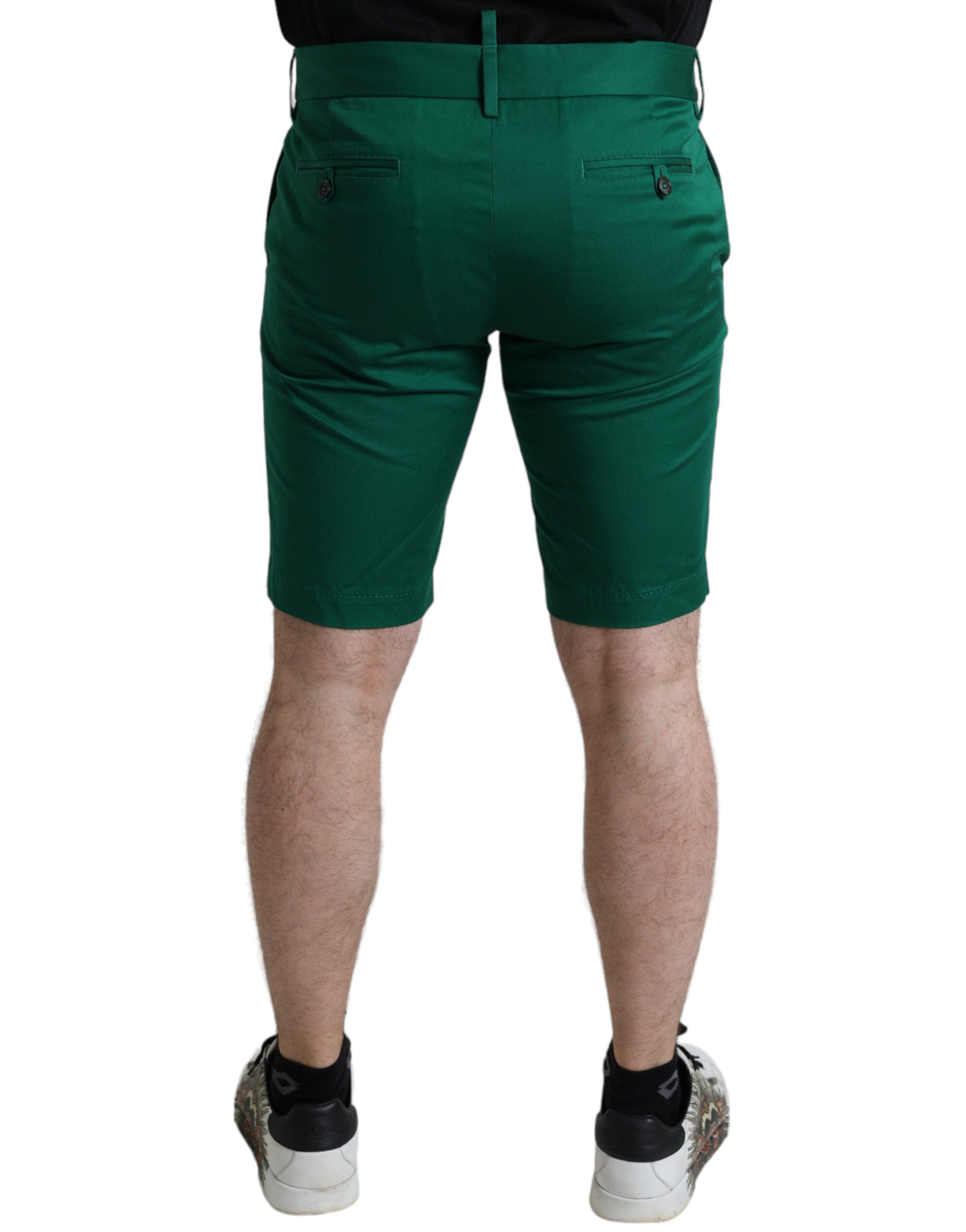 Elegant Deep Green Cotton Bermuda Shorts - Divitiae Glamour