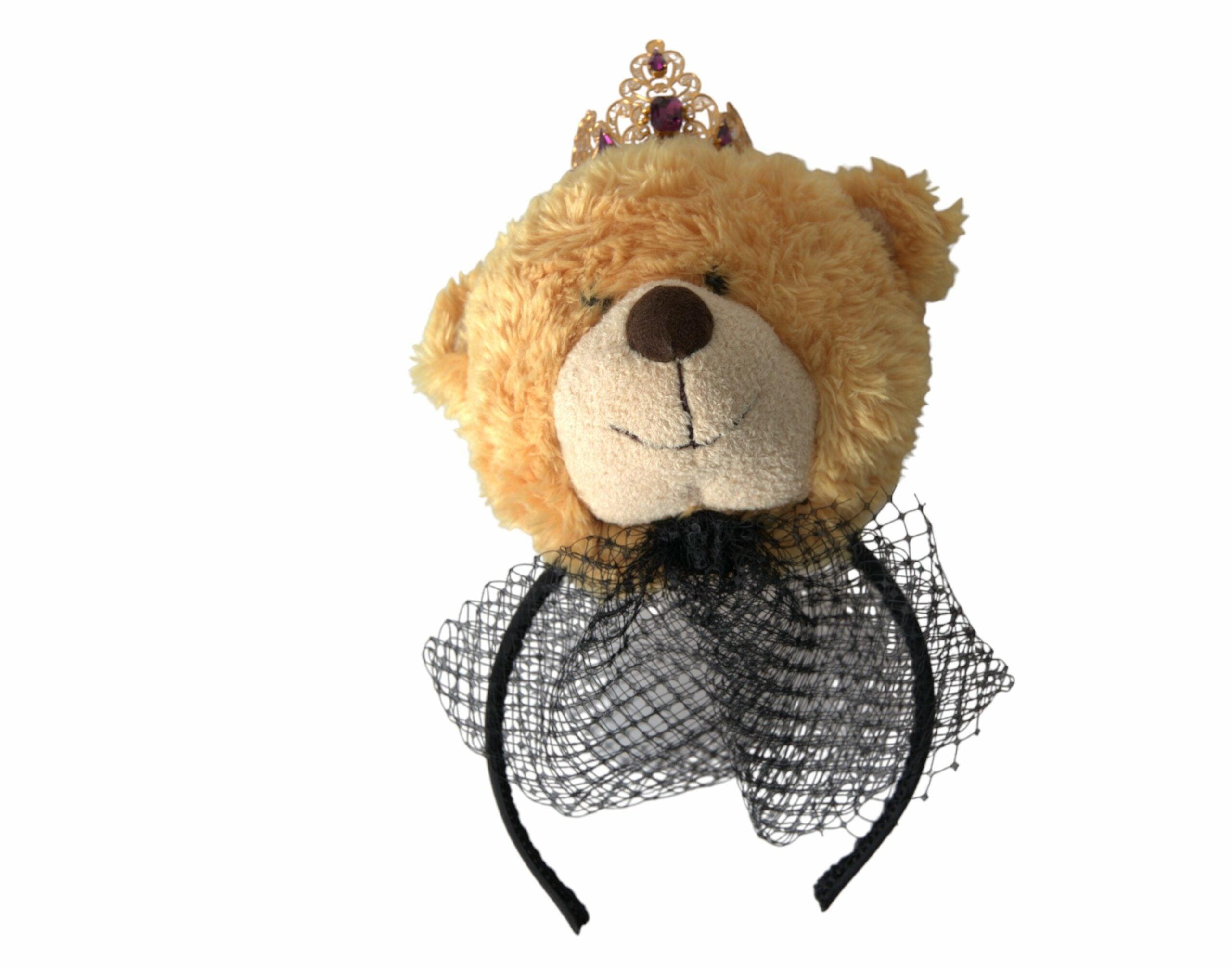 Brown Teddy Bear Gold Crystal Crown Hair Band Diadem - Divitiae Glamour