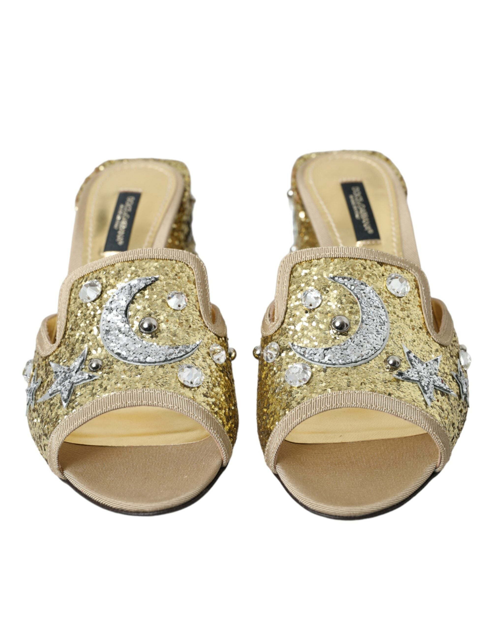 Gold Sequin Leather Heels Sandals Shoes - Divitiae Glamour