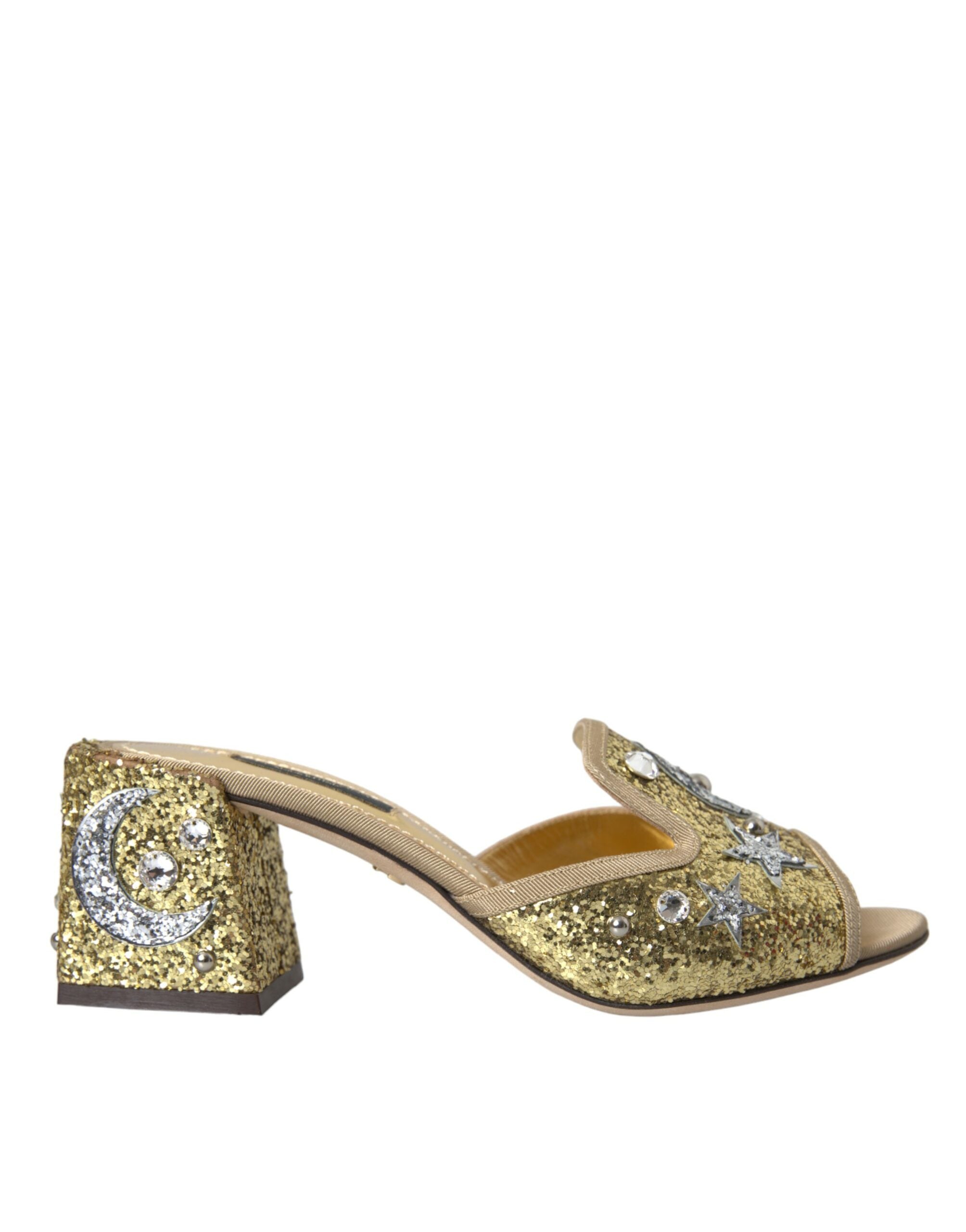 Gold Sequin Leather Heels Sandals Shoes - Divitiae Glamour