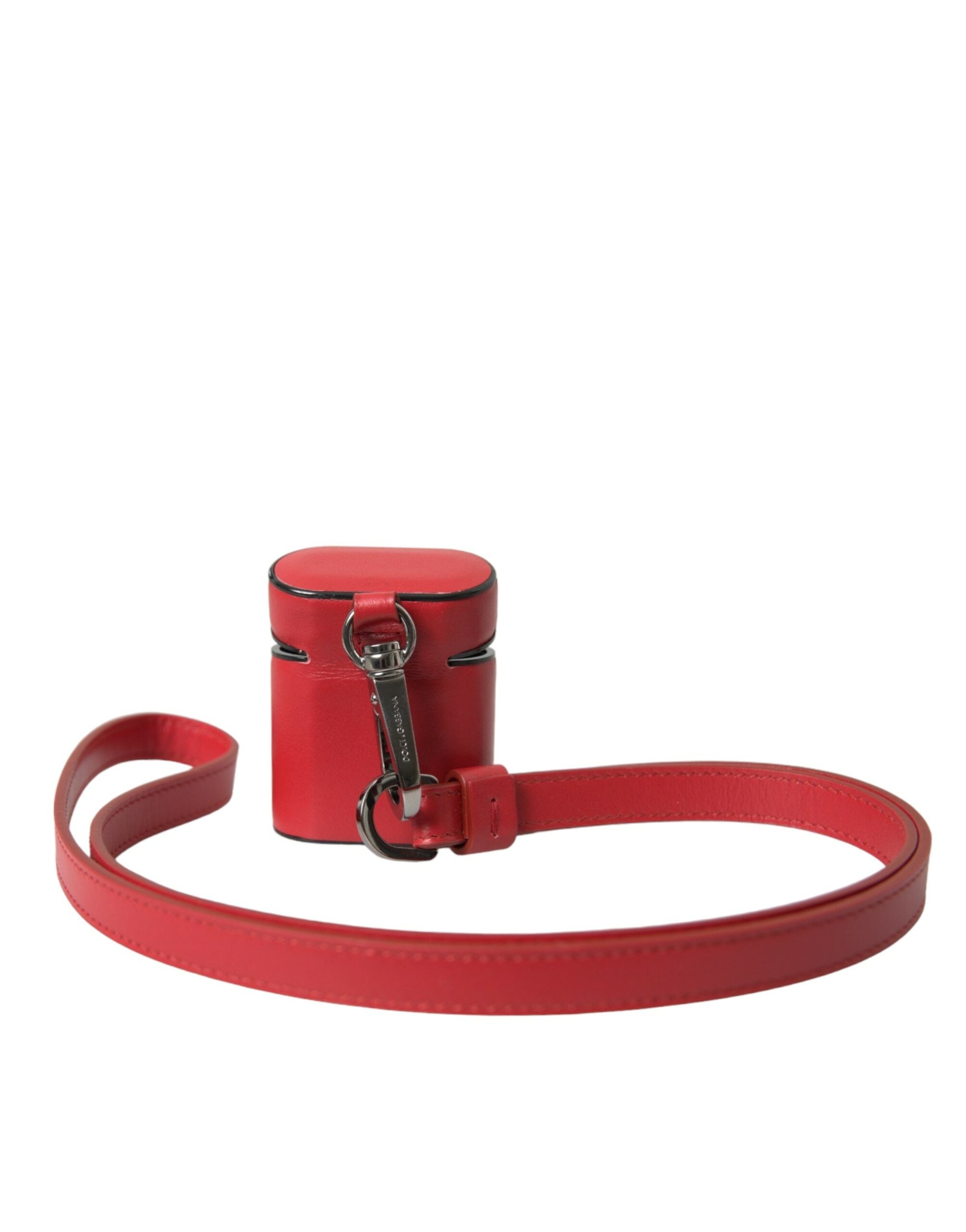 Red Calfskin Leather Logo Print Strap Men Airpods Case - Divitiae Glamour