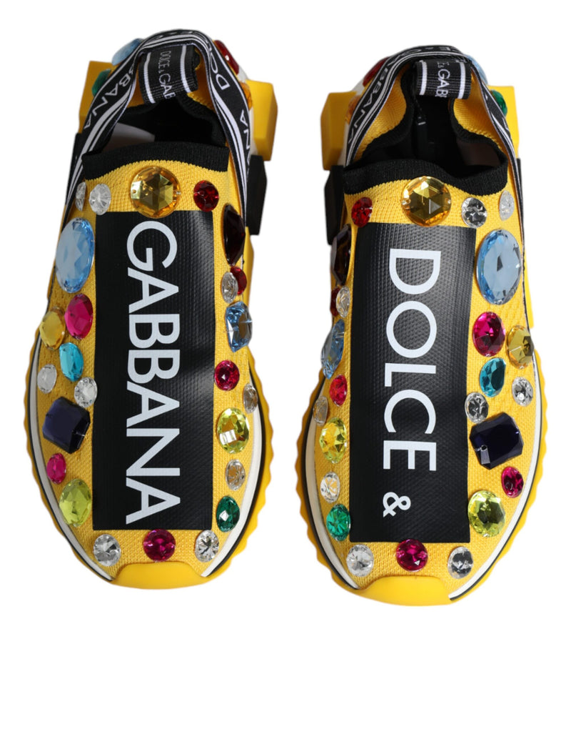 Dolce & Gabbana Yellow Sorrento Crystals Low Top Sneakers Shoes