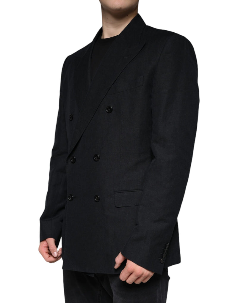 Dolce & Gabbana Black Linen Double Breasted Dress Blazer