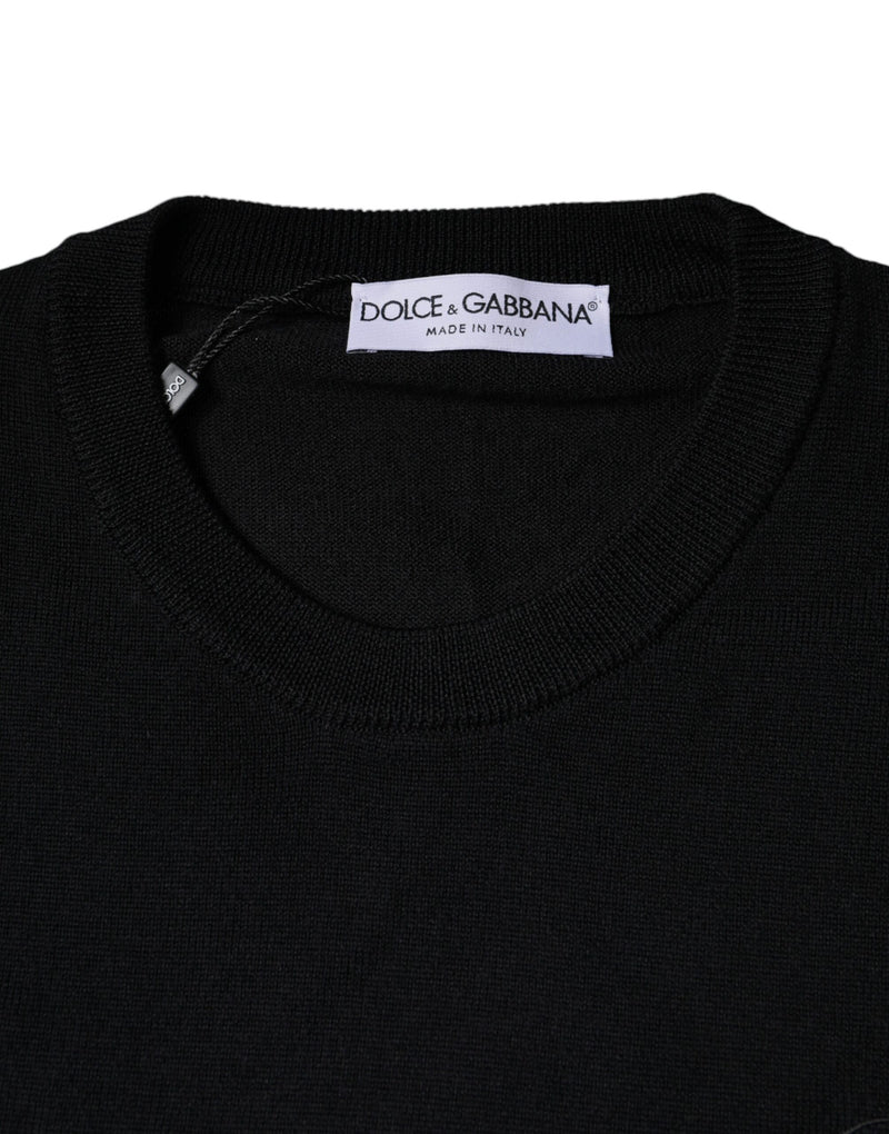 Dolce & Gabbana Black Wool Knit Crew Neck Pullover Sweater