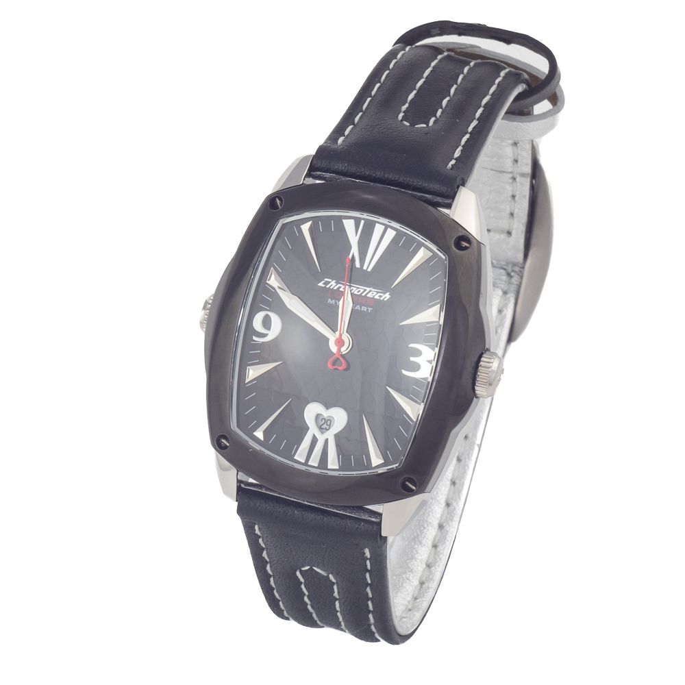 Chronotech Black Leather Watch