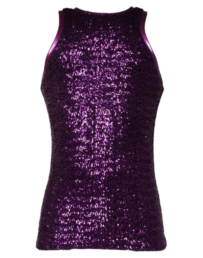 Dolce & Gabbana Purple Sequin Round Neck Sleeveless T-shirt