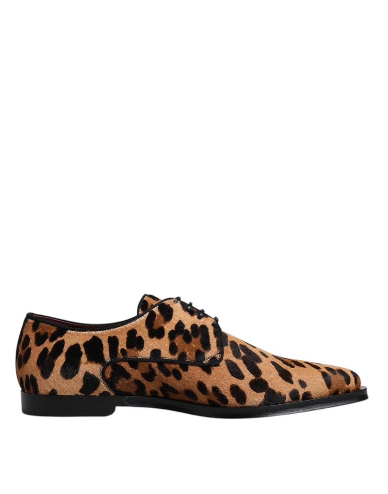 Dolce & Gabbana Brown Leopard Derby Formal Men Dress Shoes