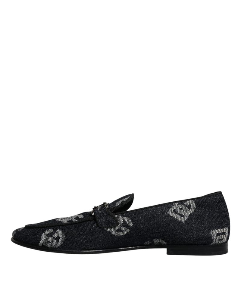 Dolce & Gabbana Black Logo Cotton Loafers Formal Dress Shoes