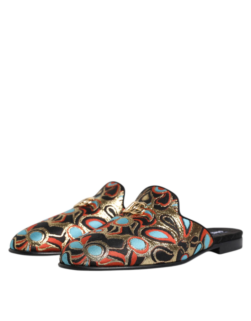 Dolce & Gabbana Multicolor Jacquard Logo Flat Sandals Shoes