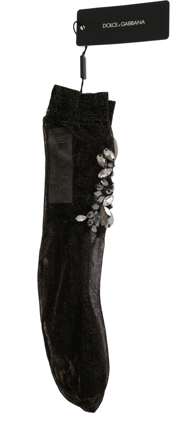 Crystal-Embellished Black Mid-Calf Stockings - Divitiae Glamour