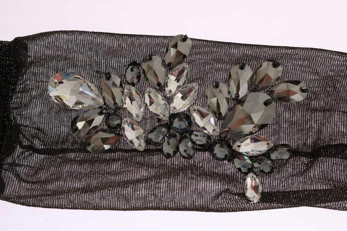 Crystal-Embellished Black Mid-Calf Stockings - Divitiae Glamour