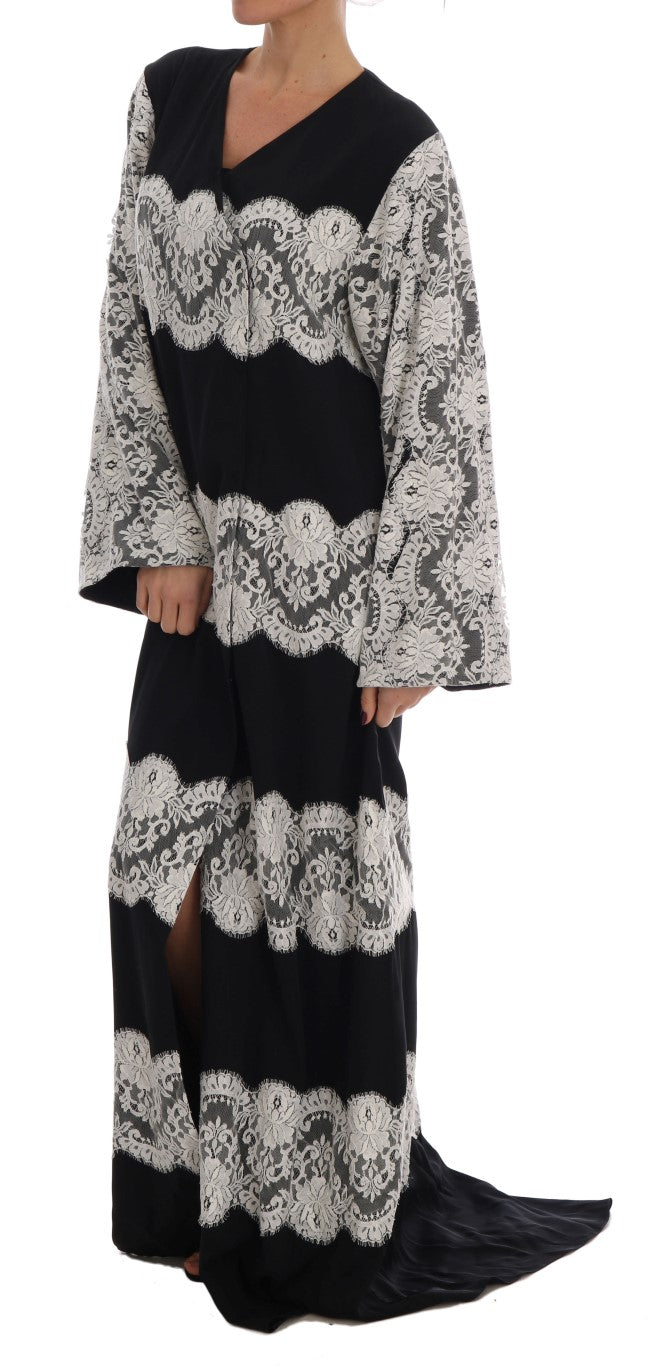 Elegant Silk Floral Lace Kaftan Maxi Dress - Divitiae Glamour