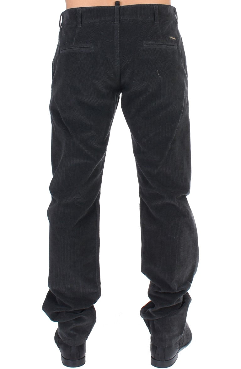 GF Ferre Elegant Black Cotton Corduroy Pants