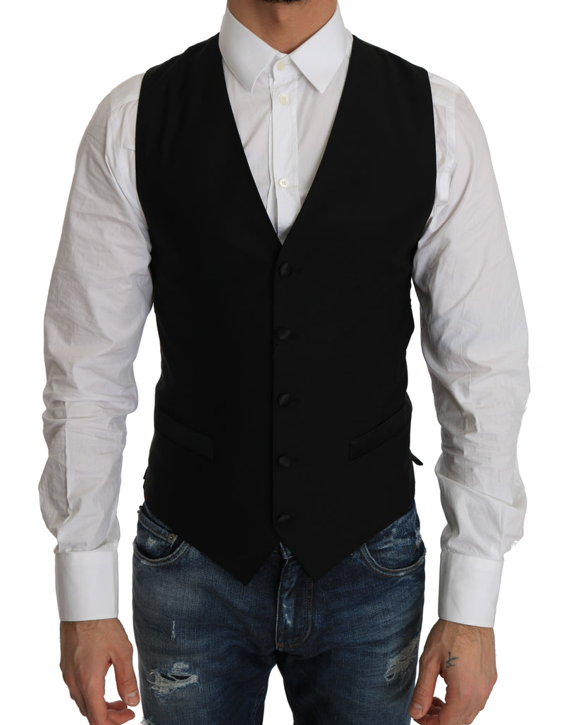 Dolce & Gabbana Sleek Black Wool Blend Formal Vest